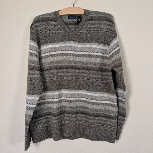 Vintage Claiborne Sweater Mens L Wool Alpaca Blend Striped Y2K V Neck Grandpa - Picture 1 of 7